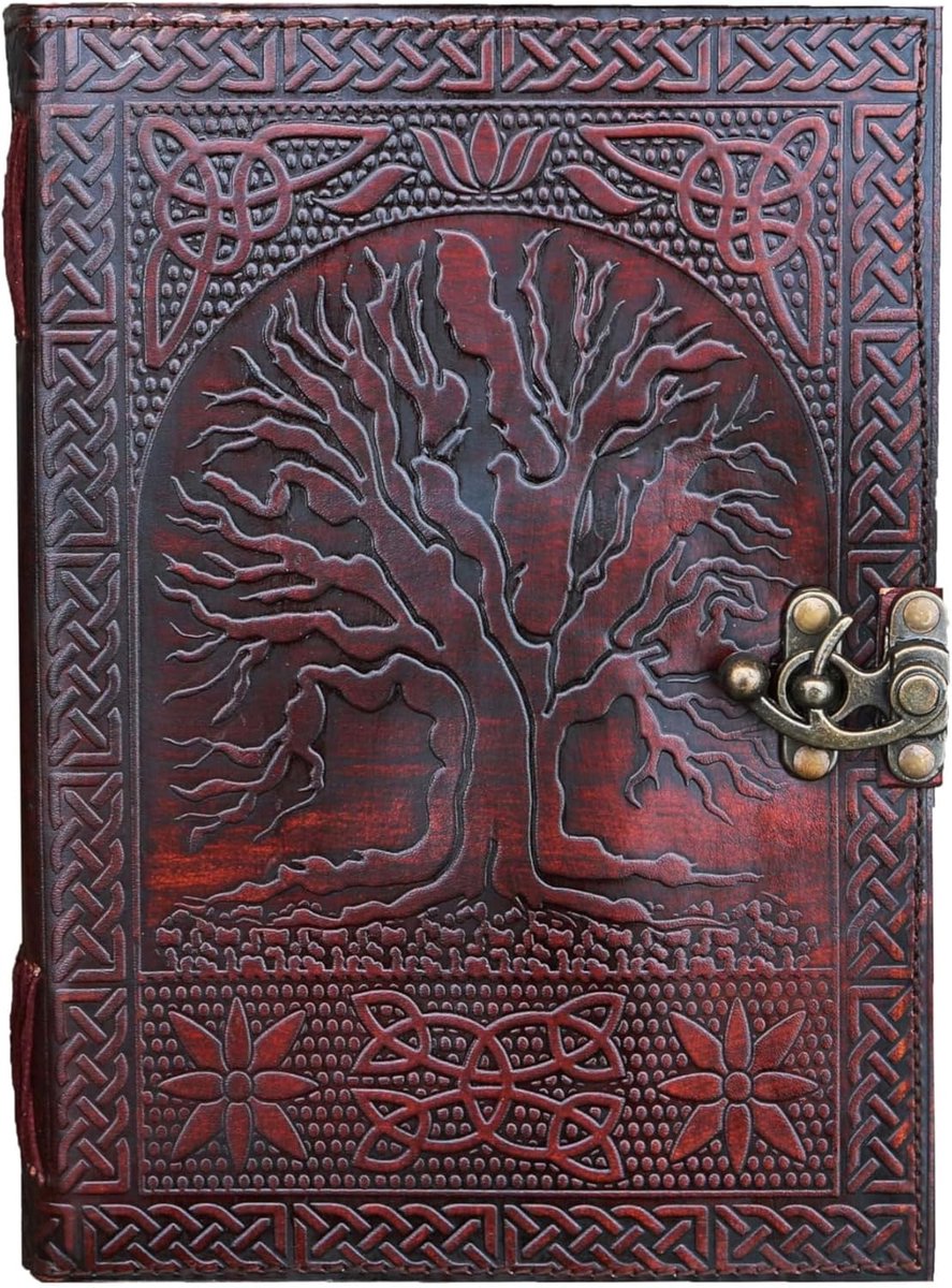 A5 Leather Journal with Buckle Tree of Life Embossed Writing Pad Blank Notebook Handmade Notepad For Men & Women - ShopVlot