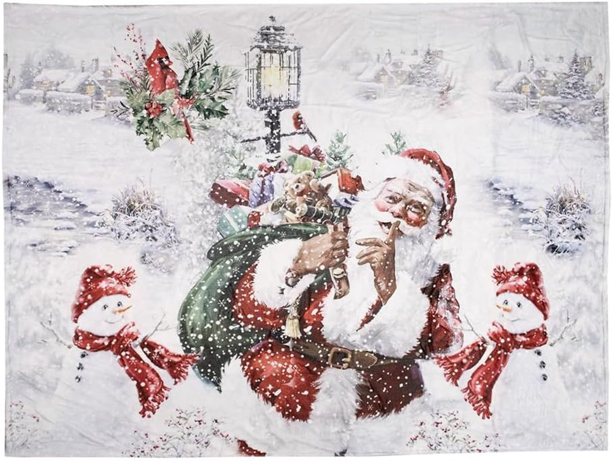 Clayre & Eef Plaid 130x170cm White Red Polyester Santa Blanket - ShopVlot