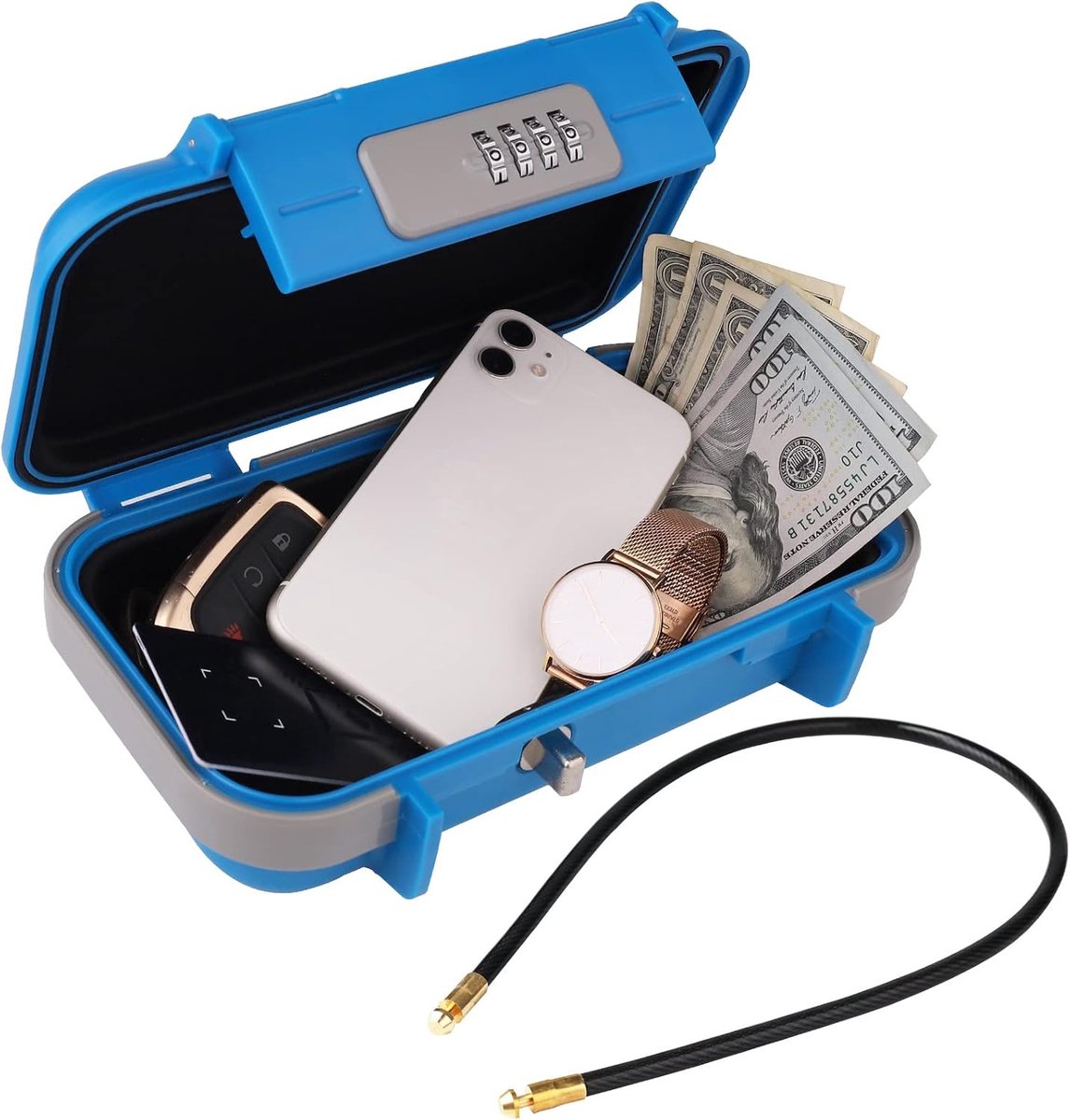 Portable safe, money box, beach safe, beach valuables, code changeable, detachable wire cable, waterproof and - ShopVlot
