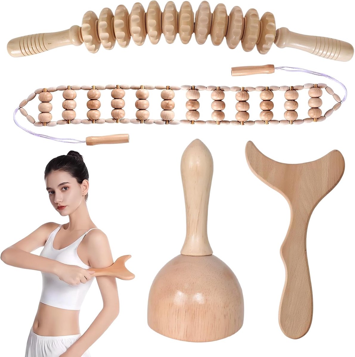 Houten massage tools - beukenhout massager - gebogen ontwerp - verlichting van pijn - ShopVlot