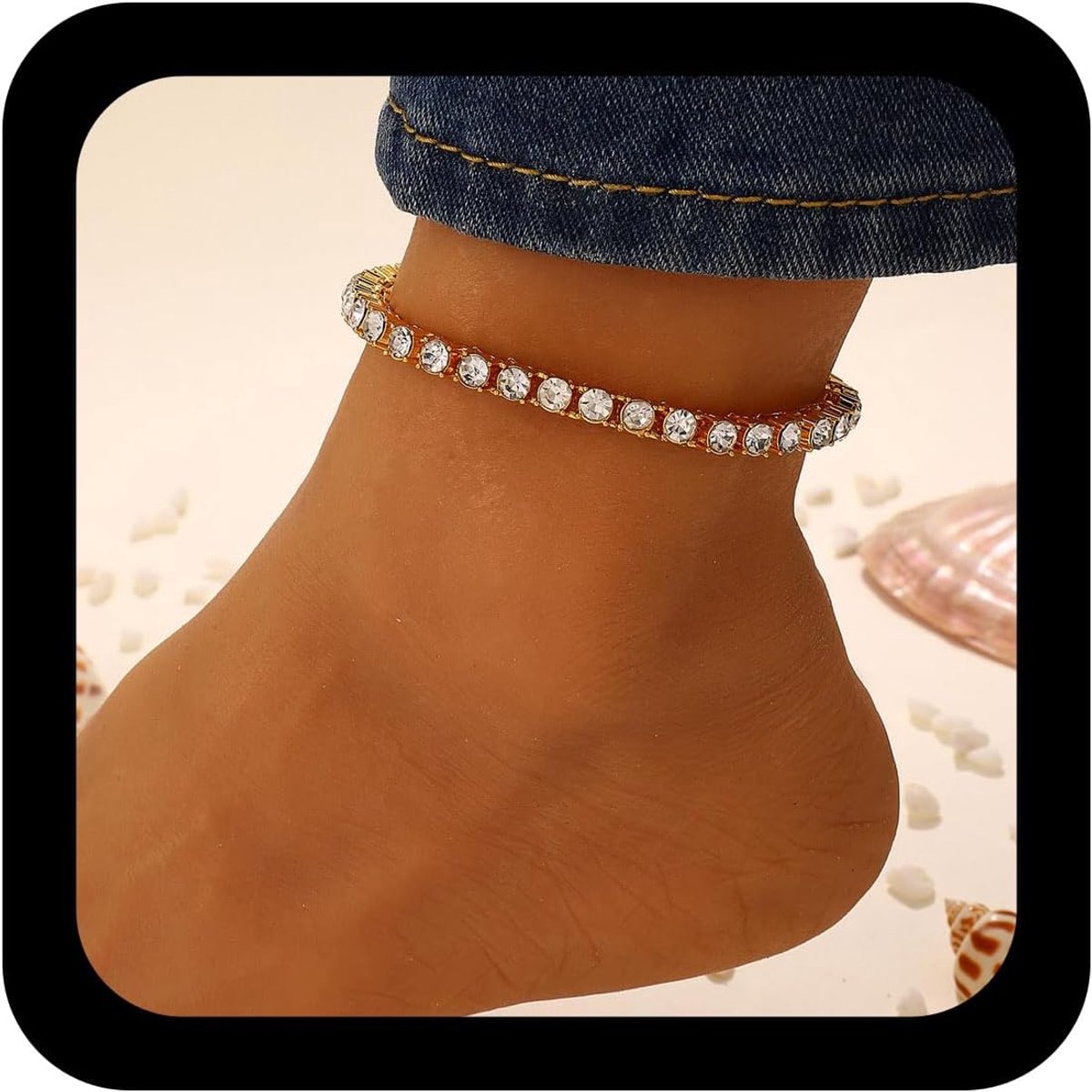 Boho tennis enkelbandje - grote sprankelende diamanten - stijlvol voor het strand - perfect voor zomeroutfits - ShopVlot
