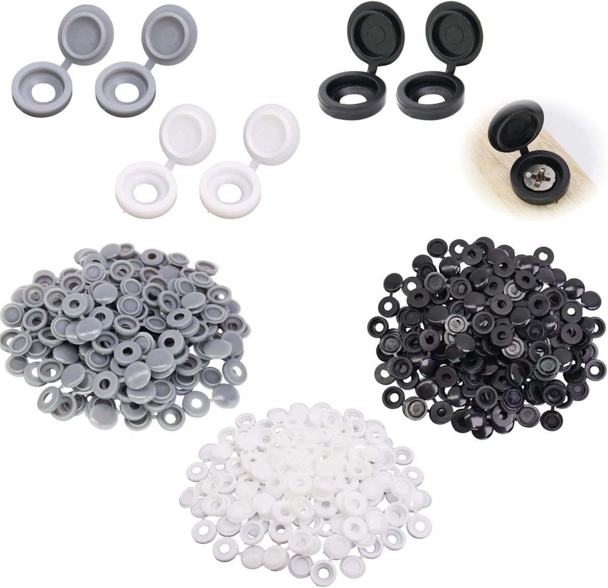 Schroefdoppen set van 300 - Vouwbare plastic schroefdoppen - Zwart, wit en grijs - ShopVlot