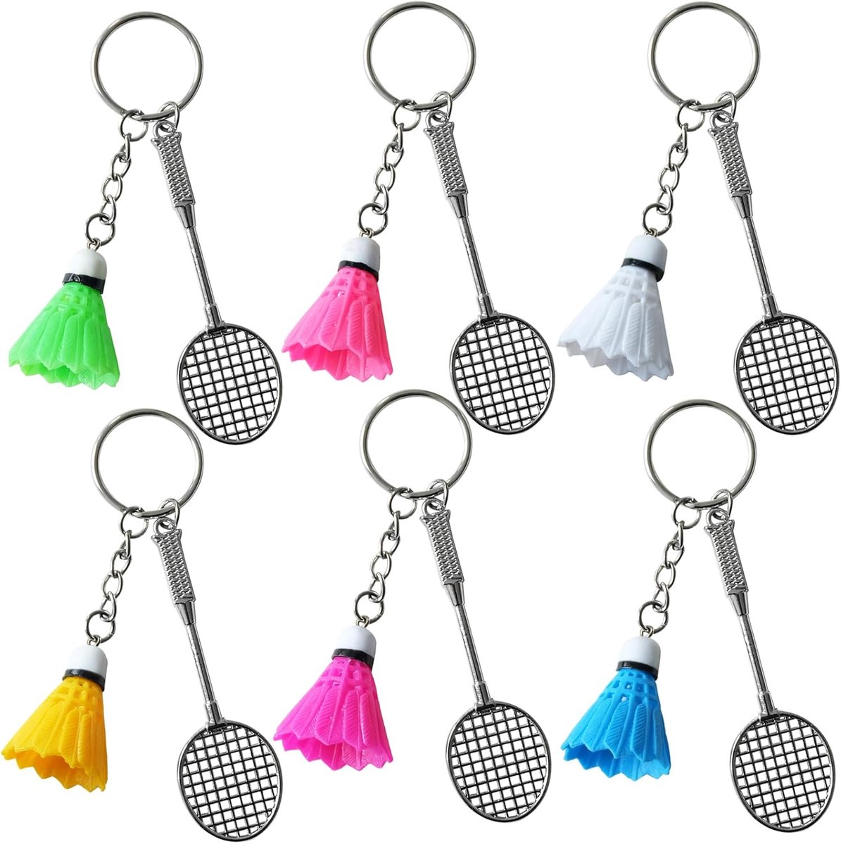 6-delig badminton sleutelhanger set - metalen mini badmintonrackets met shuttles, sportieve sleutelhangers voor sleutels, rugzakken en tassen