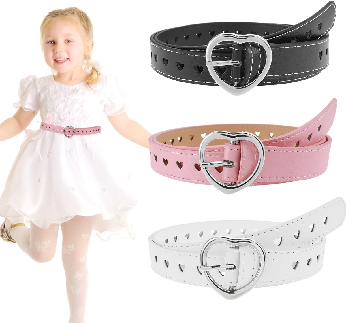 Solidchoice - 3 Stuks Kinderen PU Leren Riemen met Hart Gesp