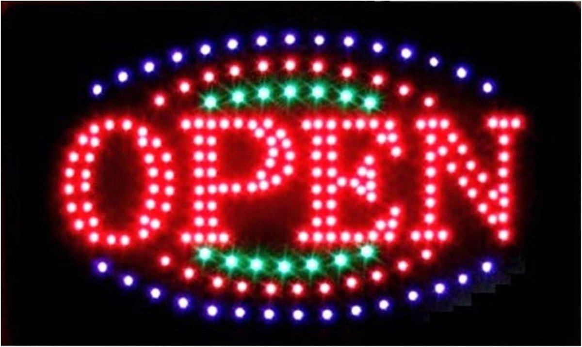 LED sign OPEN - 48x25 cm - binnenverlichting - heldere kleuren en eenvoudig te installeren - ShopVlot