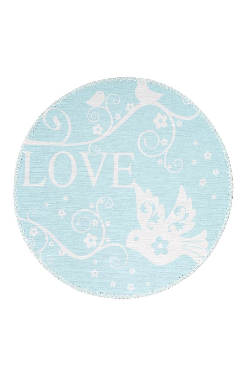 Padiro rond laagpolig kindervloerkleed Ø 160 cm - mint - met vogels / love kindermotief - geschikt voor kinderkamer en vloerverwarming - van polyester