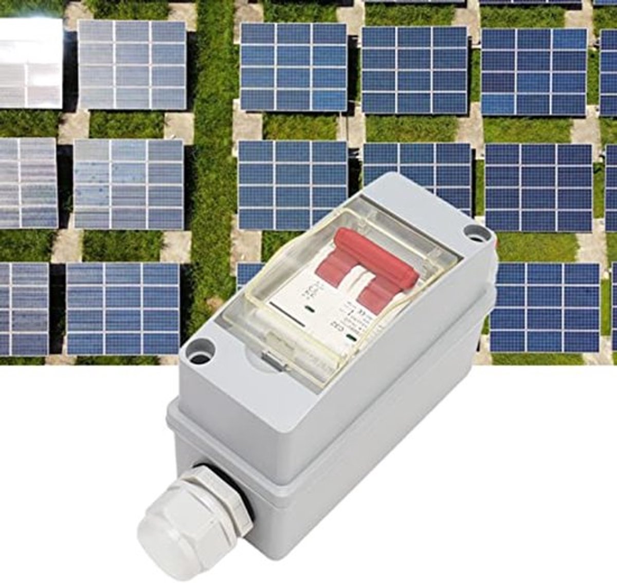 32A 500V PV DC-scheidingsschakelaar, MCB 2P Solar Power Sink Load Switching Air Switch, miniatuurstroomonderbreker met IP65 waterdichte verdeeldoos voor zonnepaneel (zonder kabel)