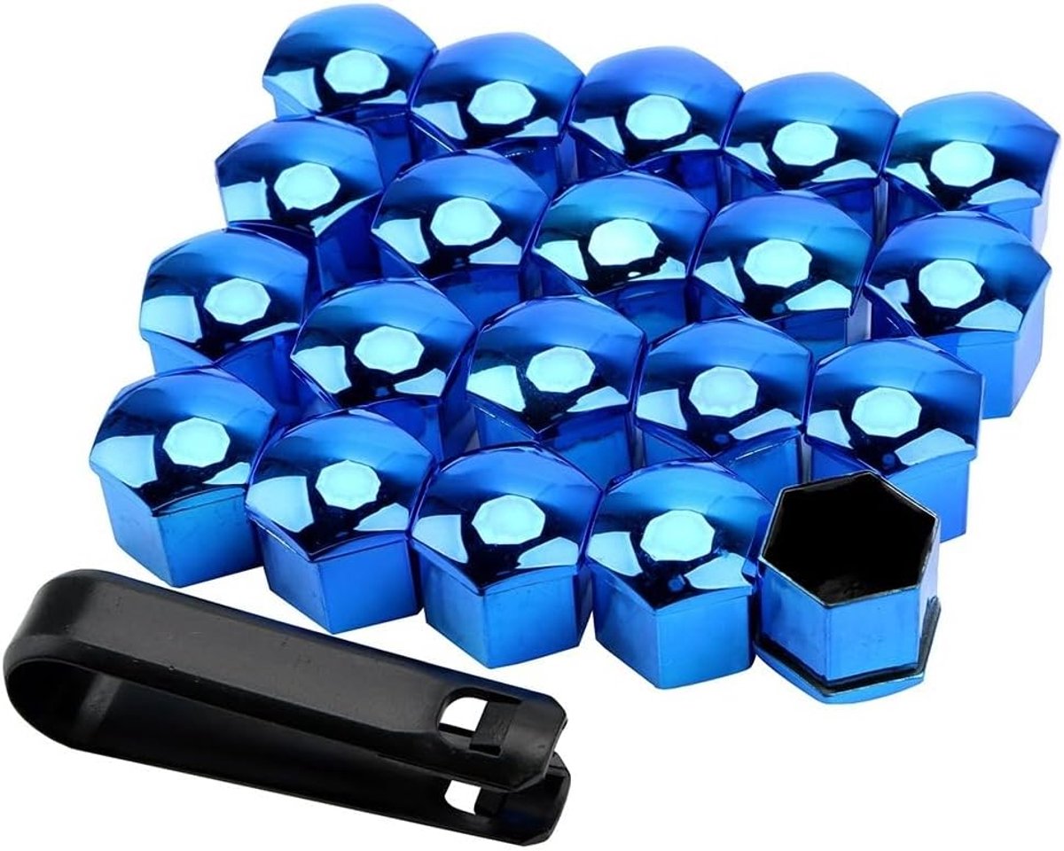 Wielmoerkappen 17mm - Blauwe ABS - 20 stuks met verwijdertool - Bescherming voor wielmoeren - ShopVlot
