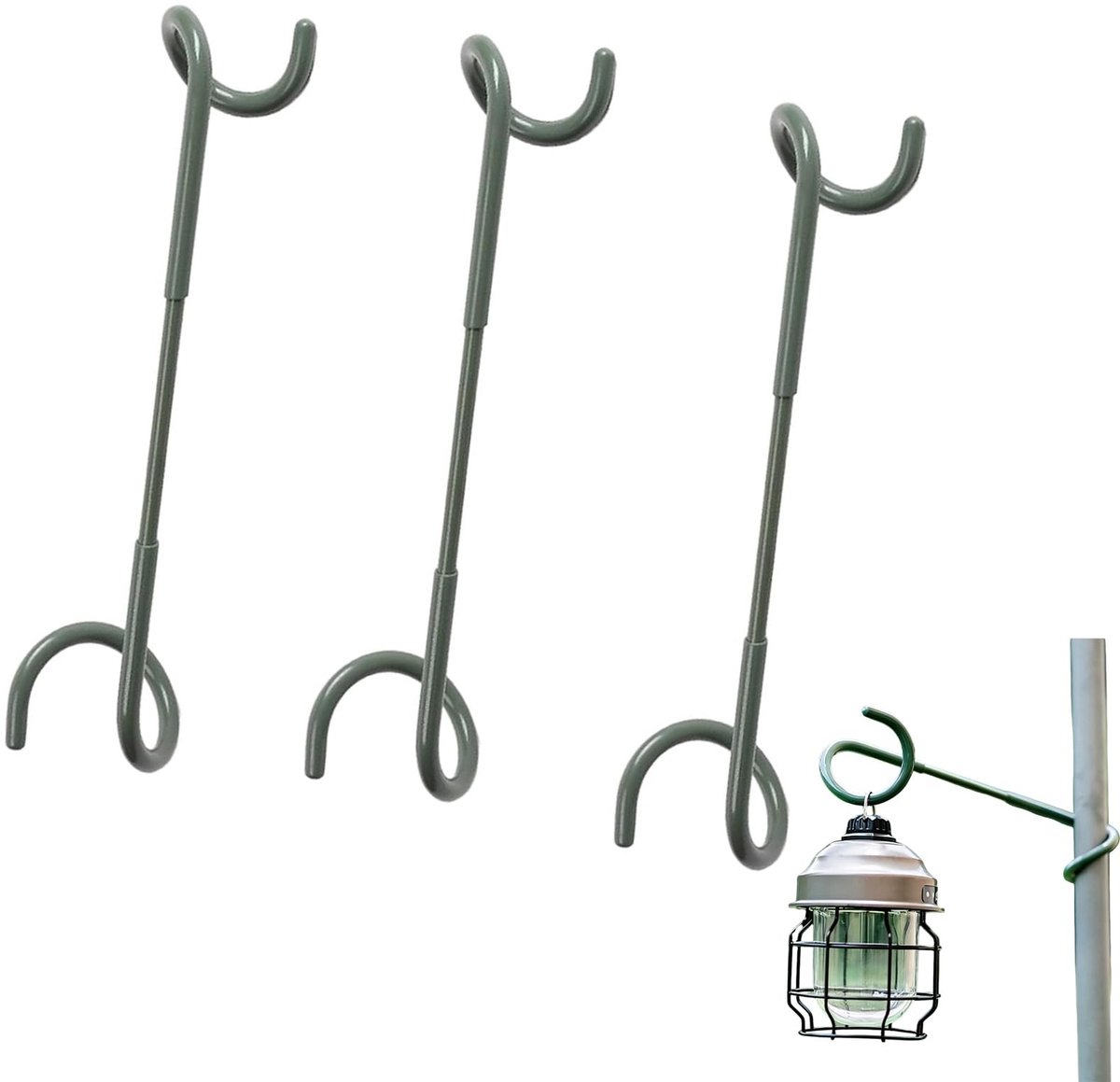 Solidchoice - Camping Lantern Houder - Set van 3 Dubbel Hoofd Haken in Groen