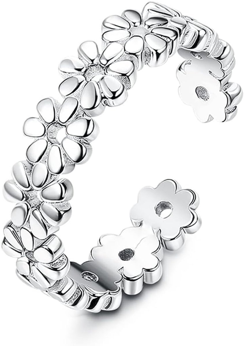 Open teenringen voor dames - verstelbaar - model madeliefjes - stijlvol accent - ShopVlot