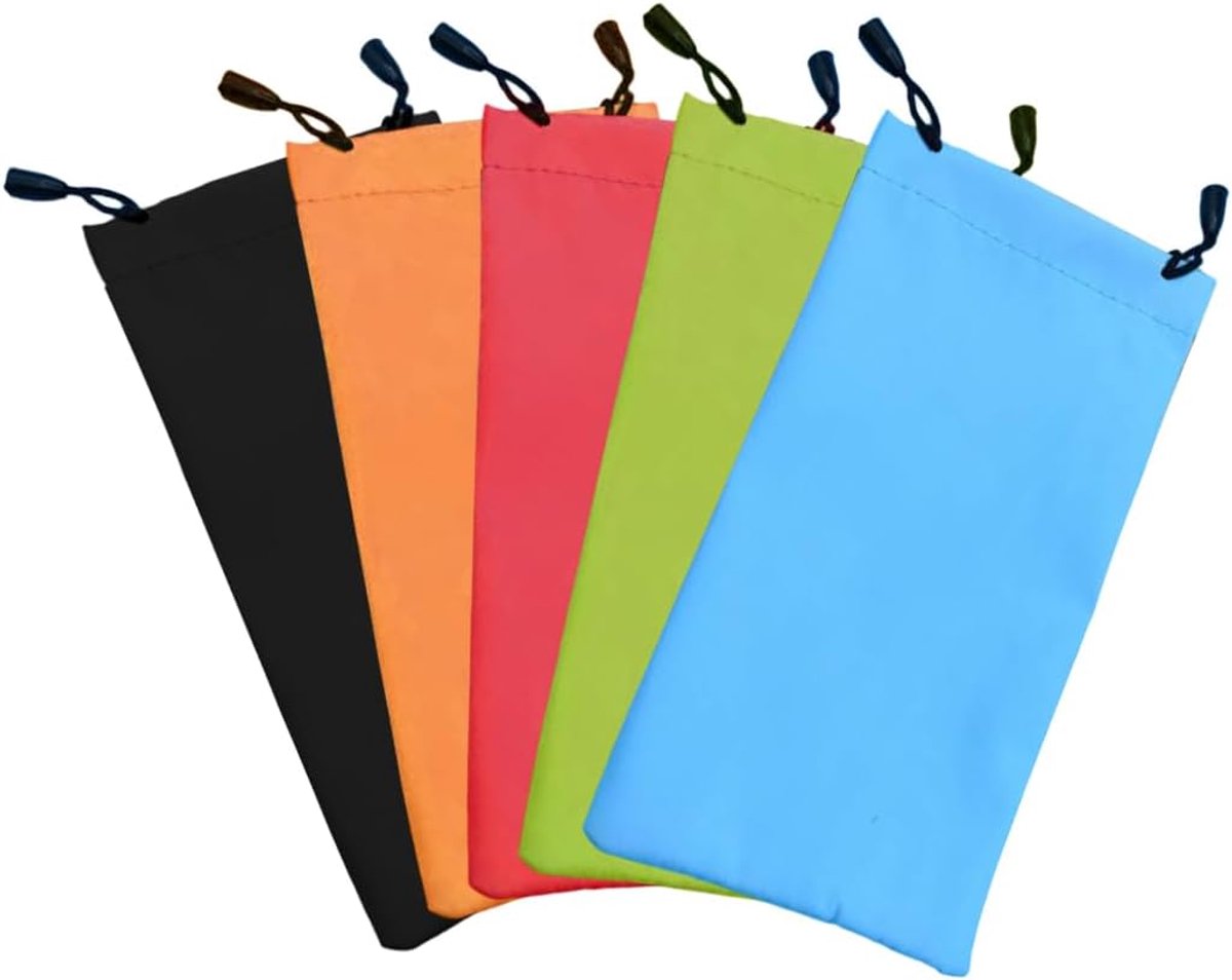 brillenetui set van 5 - zachte stoffen houder - diverse kleuren - bescherming voor dagelijks gebruik - ShopVlot