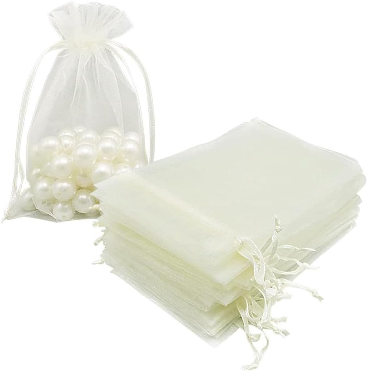 organzazakjes 7 x 9 cm - witte geschenkzakjes - trekkoord ontwerp - perfect voor sieraden - ShopVlot