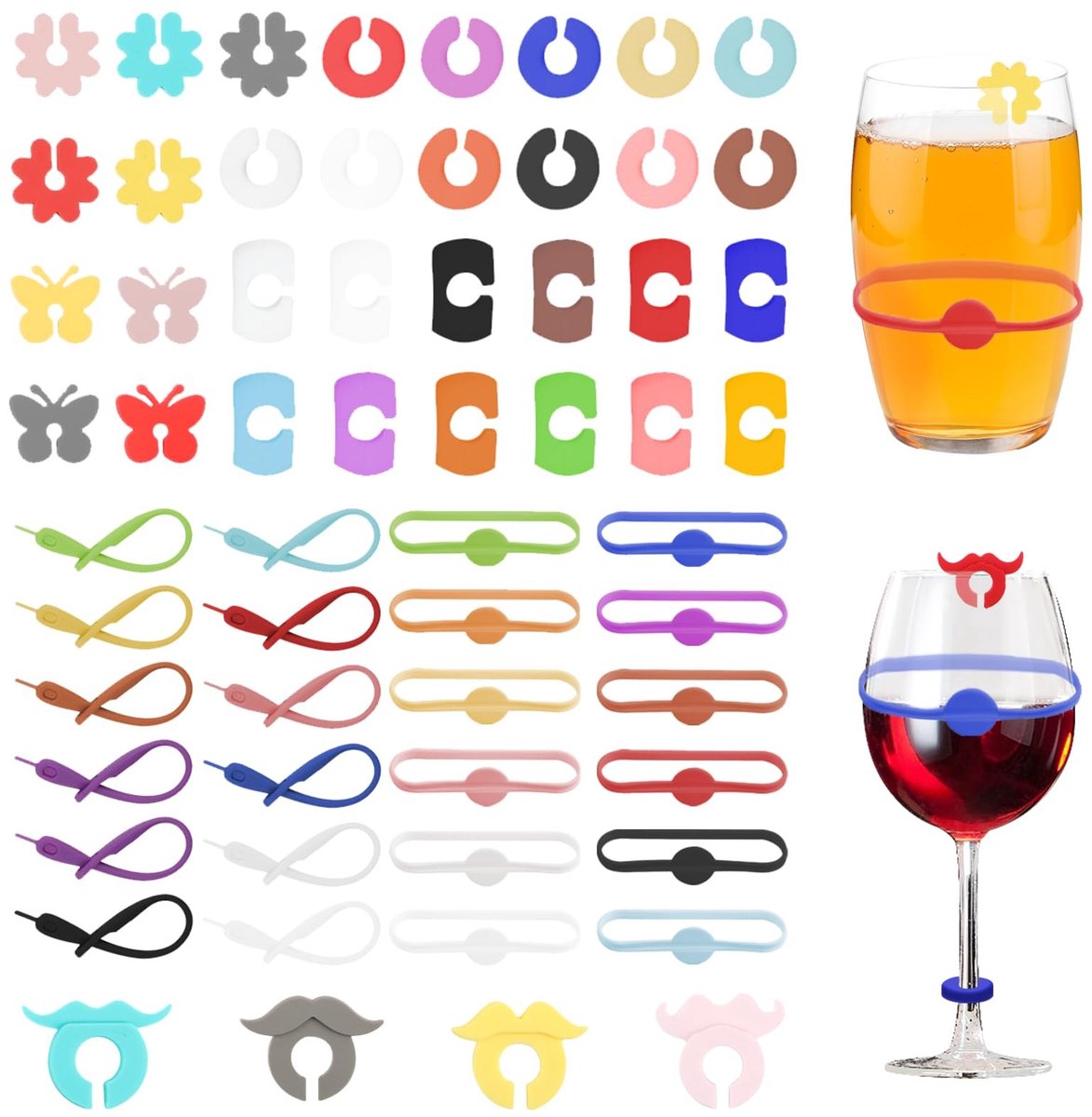 Solidchoice - 63 Stuks Siliconen Glasmarkeerders voor Feestdecoratie