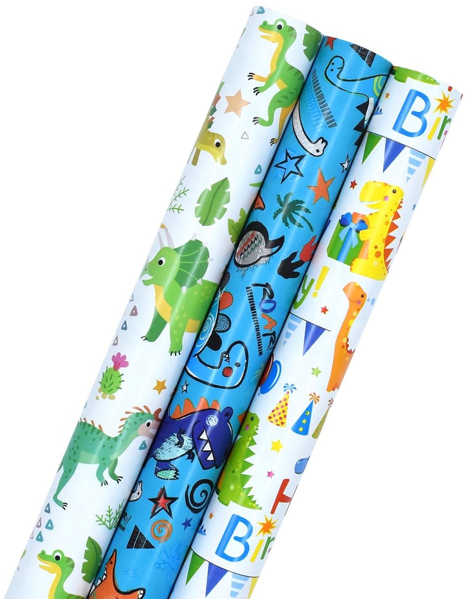 Solidchoice - 3 Rollen Verjaardag Inpakpapier voor Cadeauverpakking