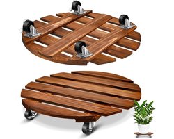 Solidchoice - Set van 2 Houten Plant Caddies met Wielen voor Binnen en Buiten