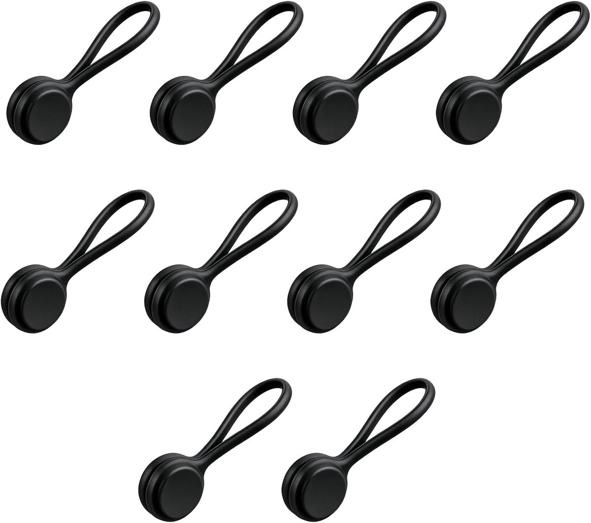 Magnetische kabelbinders 10 stuks - zwart - herbruikbare siliconen - sterke magneetkracht voor kabelorganisatie - ShopVlot