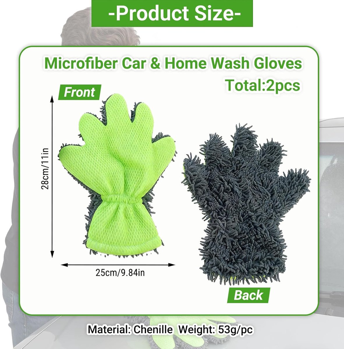 Microvezel washandschoenen set van 2 - super absorberende chenille - elastisch manchet - ideaal voor auto en huis - ShopVlot