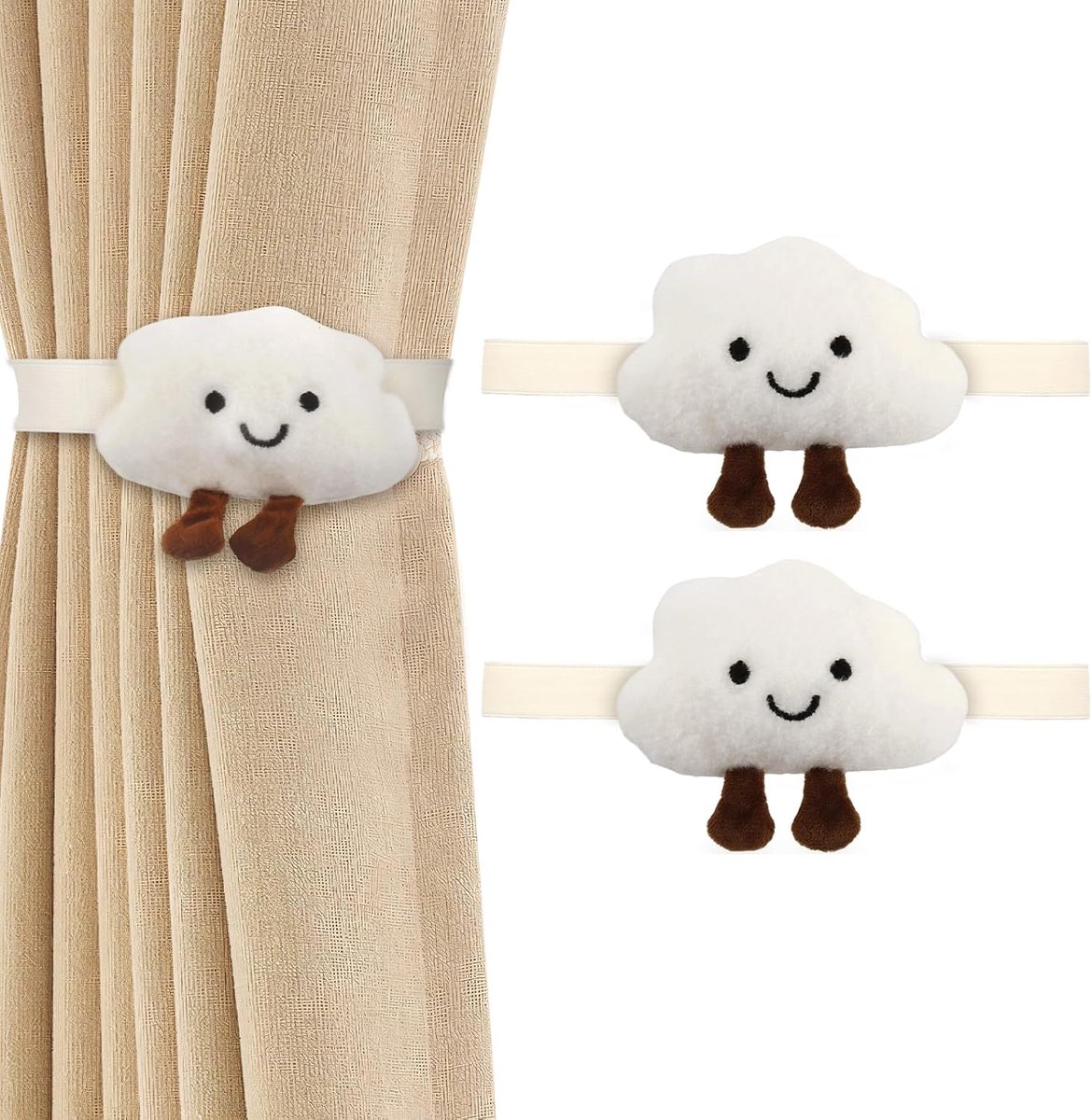 Gordijnhouders 2 Stuks - Cartoon Wolken - Pluche Decoratie - Ideaal voor Kinderkamer - ShopVlot