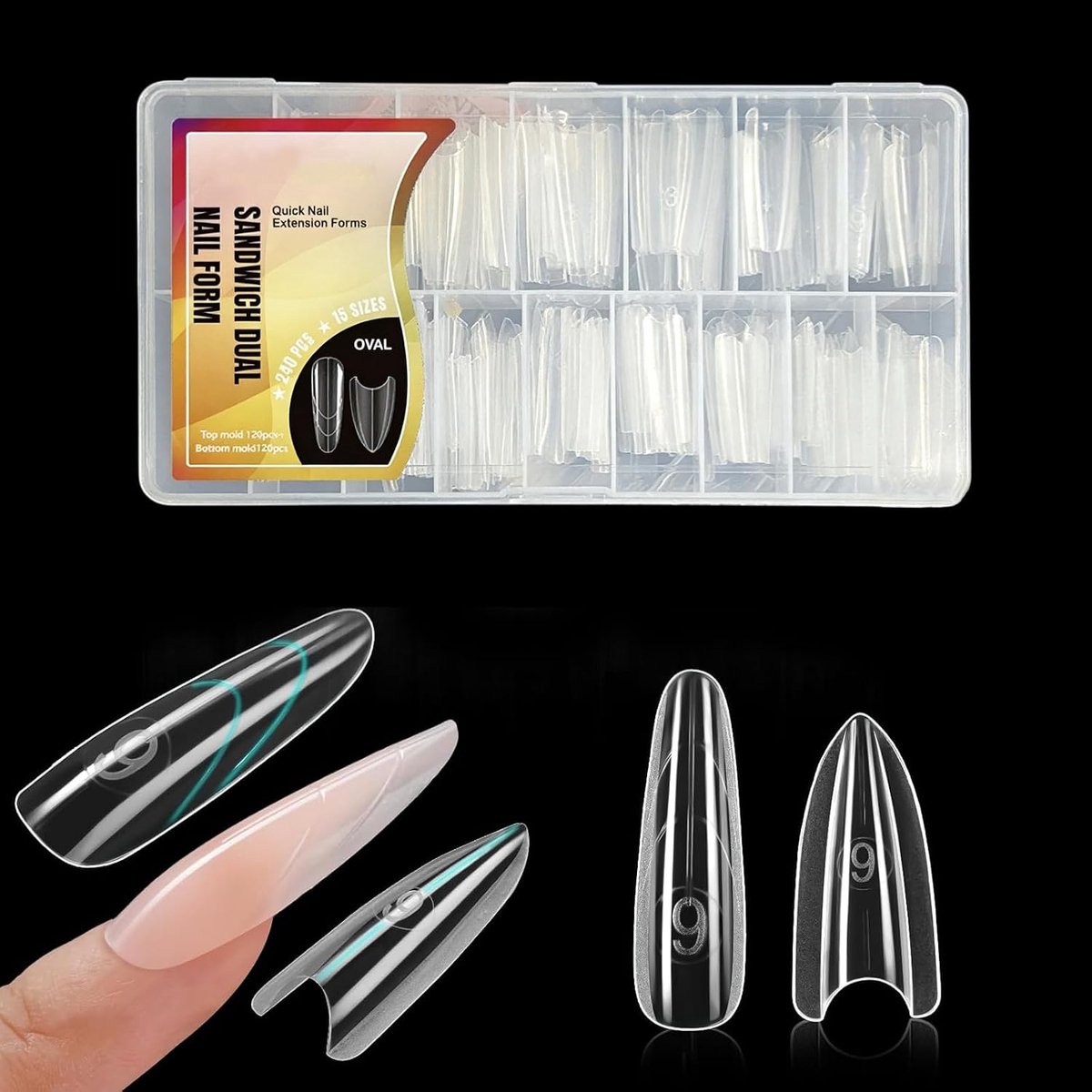 240 stuks dubbele tips nagelset, sandwich dubbele nagelvorm, 15 verschillende maten, polygelset nagelverlenging - ShopVlot