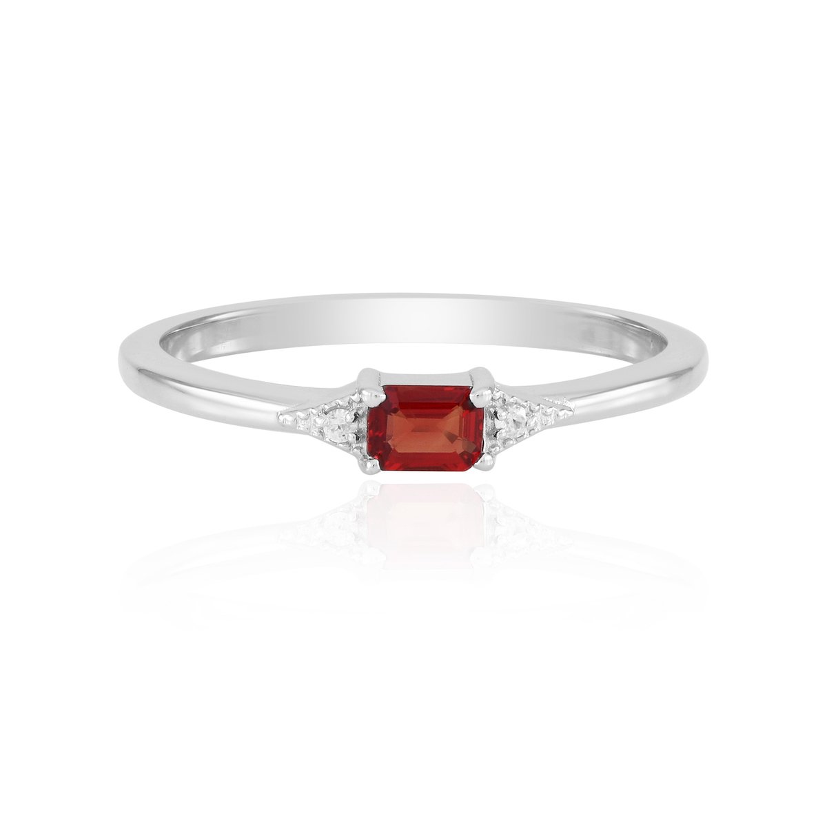 Cavill - Zilveren Damesring - 925 Sterling Zilver Geplatineerd - Octagon Robijn 0,244 ct - Cambodjaanse Zirkonen - Elegante Sieraden