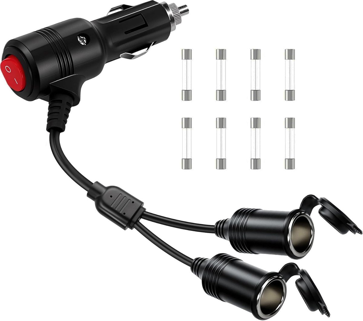 Auto motorfiets sigarettenaansteker stekker adapter drie-weg bus splitter zwarte lijn 15CM 16AWG, 1 tot 2 auto - ShopVlot