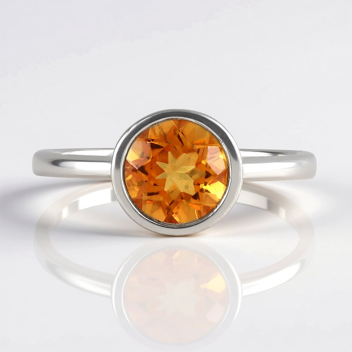 Cavill - Oranje Kwarts ring 1,18 ct - 925 Sterling Zilver met Platina Coating - Elegante ronde slijpvorm - Braziliaanse edelsteen