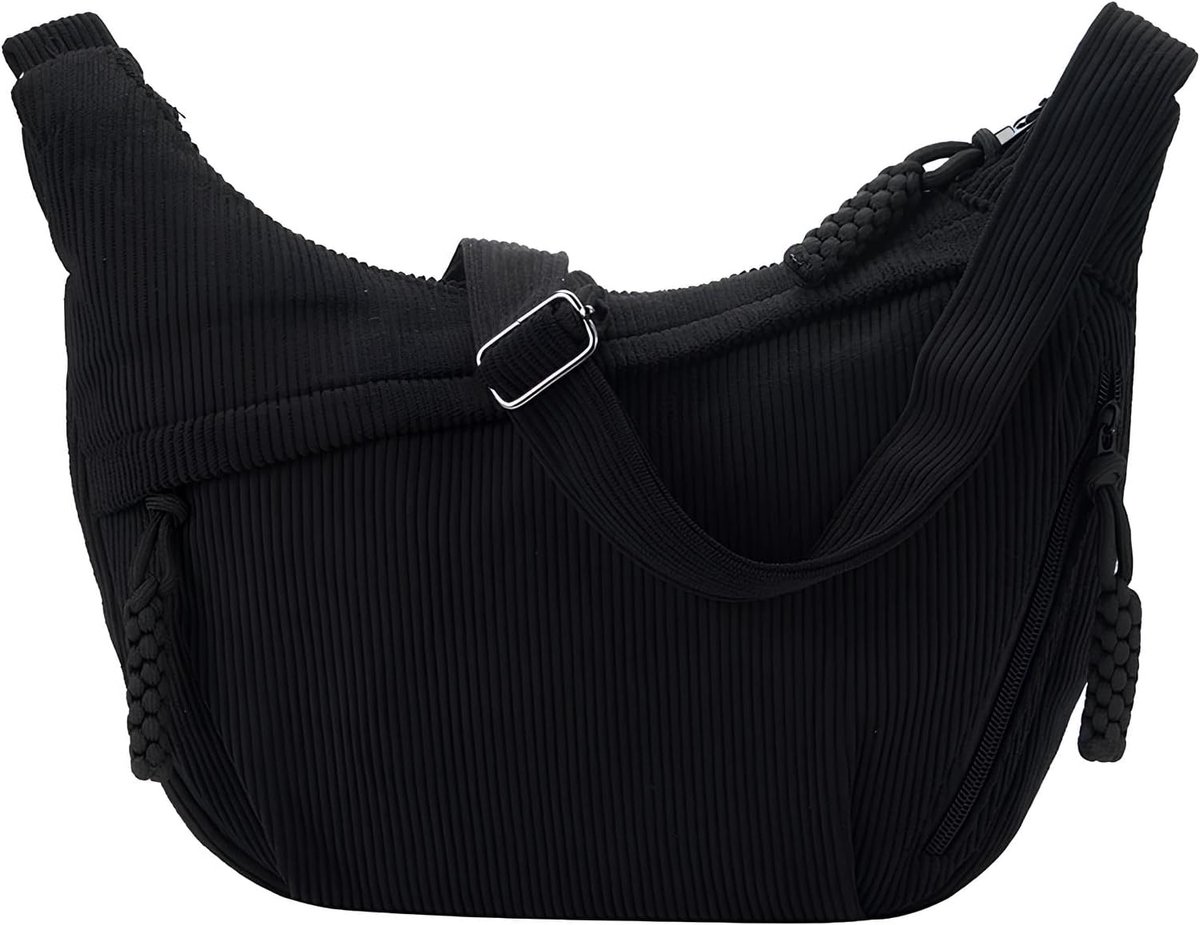 Halve maan schoudertas middelgroot - corduroy crossbody - verstelbare schouderriem - ideaal voor dagelijks gebruik - ShopVlot