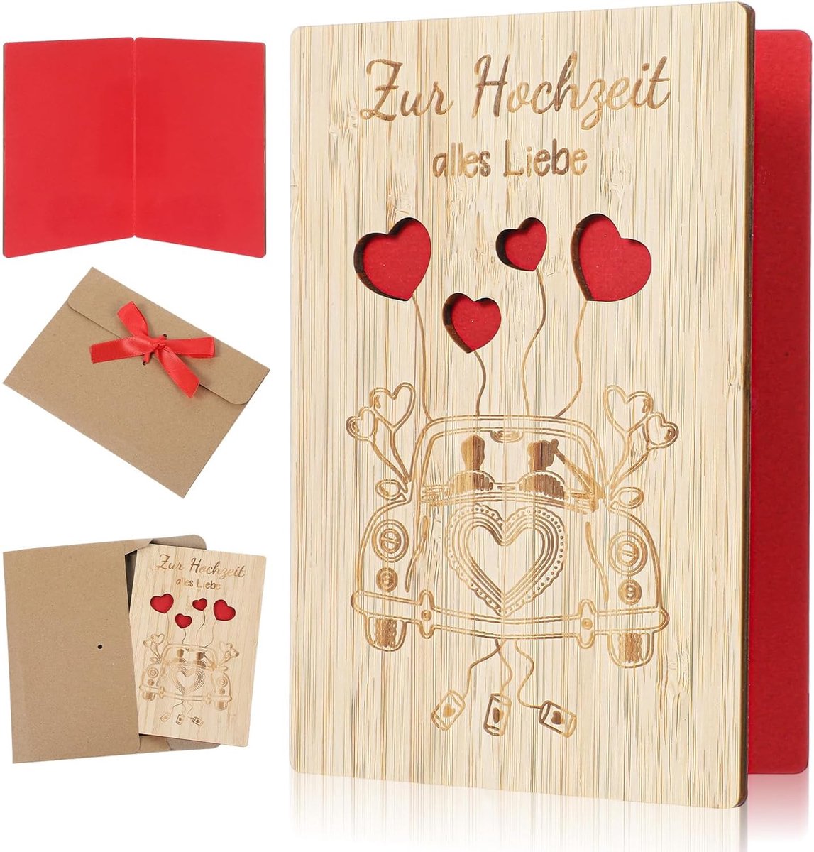 Huwelijkskaart hout met envelop - unieke houten kaart - handgeschreven boodschap - blijvende herinnering - ShopVlot