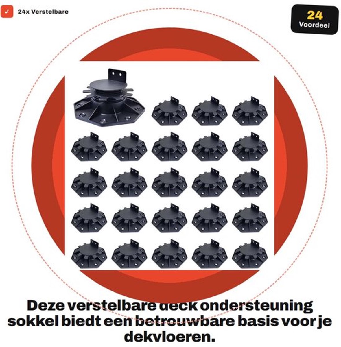 Deck Ondersteuning 24 Stuks - Verstelbare Sokkel 30mm-60mm - Buiten Gebruik - Duurzaam - Optimale Stabiliteit - Hoogwaardige Materialen - Terrassteunen