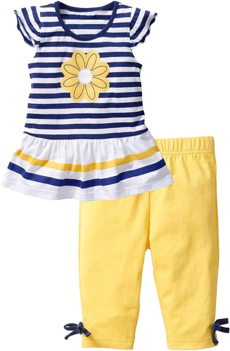 kledingset meisjes 1-8 jaar - gestreepte top en leggings - blauw geel - comfortabel voor dagelijks gebruik - ShopVlot