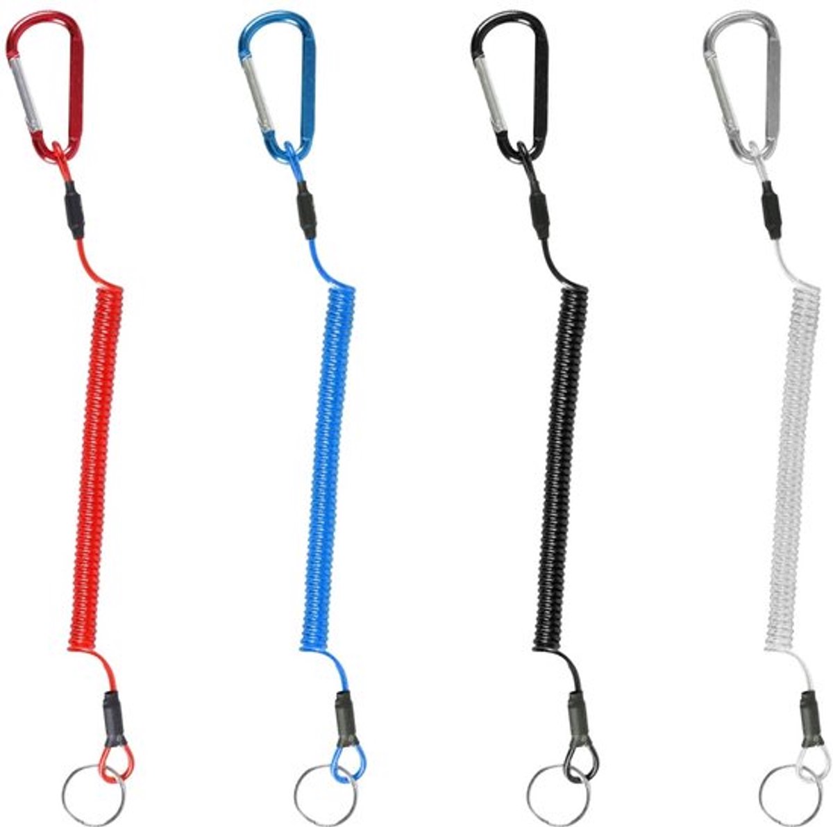 Veerkarabijnhaken 4 Stuks - TPU + Staaldraad - Outdoor/Activiteiten - Sleutelhanger - Hoge Elasticiteit - Lange Levensduur - Karabijnhaak