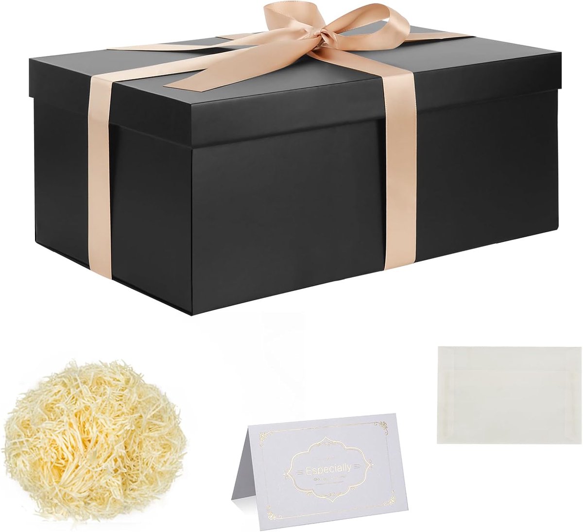 Geschenkdozenset grote zwarte geschenkdoos met deksel - met lint en zijdepapier - ideaal voor bruiloften en verjaardagen