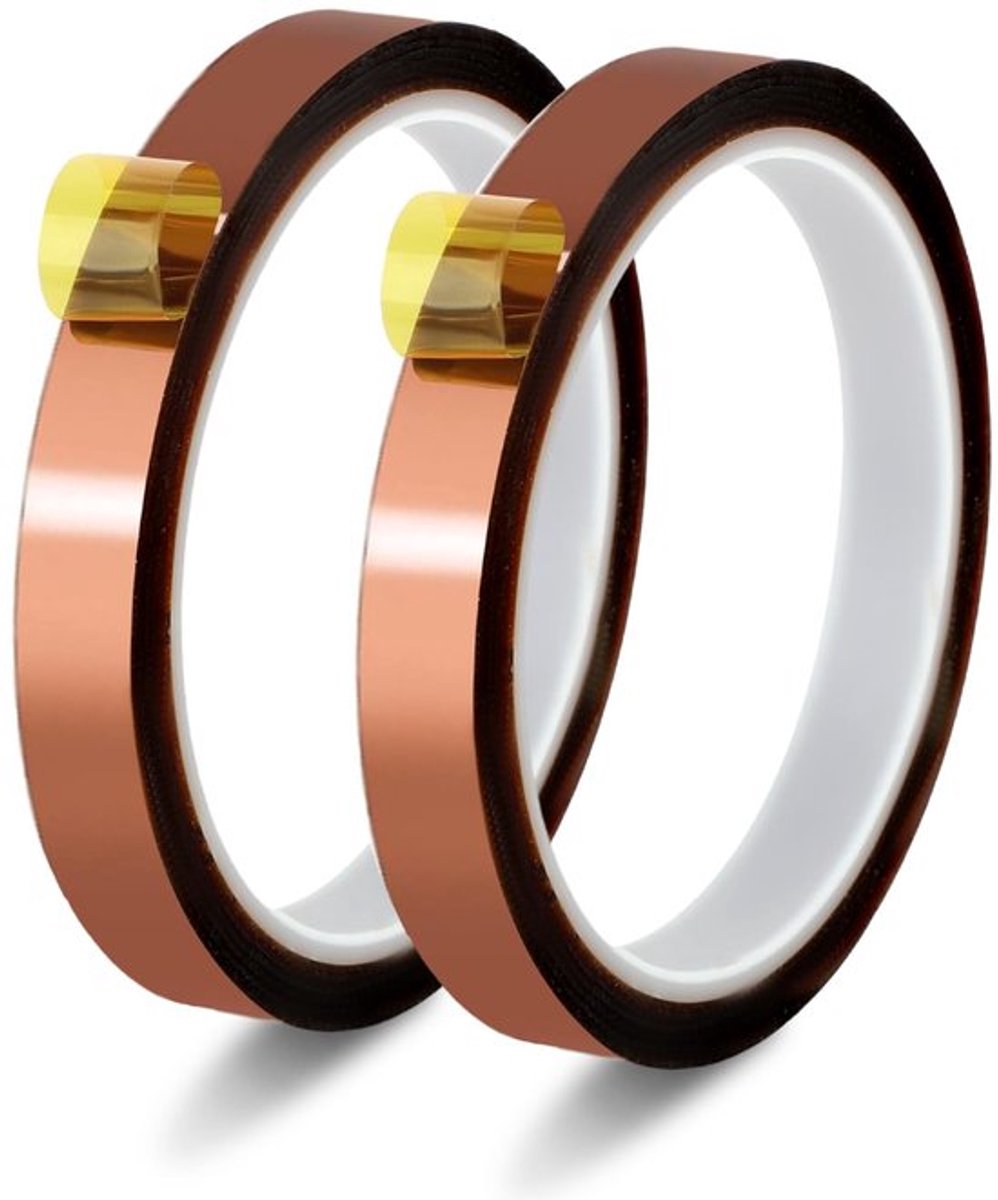 Hittebestendige Adhesieftape - 2 Rollen van 12mm x 33m - Perfect voor Elektronica en Sublimatie - Sterke Hechting - Voor Diverse Toepassi...