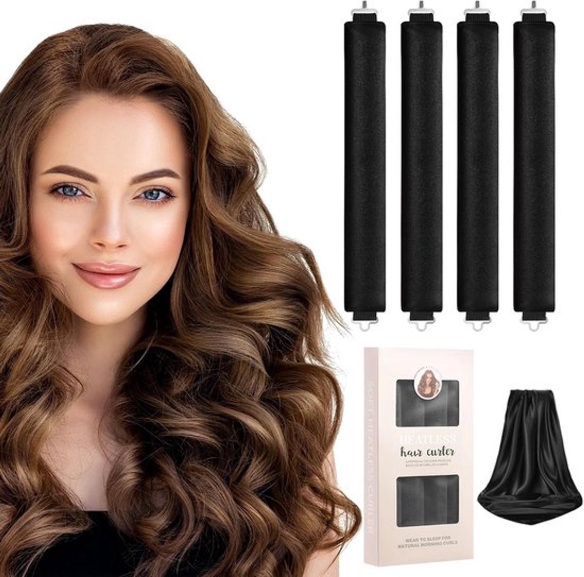 Thijox - 4 Stuks Hitteloze Haarkrullers - Hittevrije Krullen Blowout Staven met Hoofdband en Haarsjaal - Zachte Haarroller Staven voor Lang Haar Styli