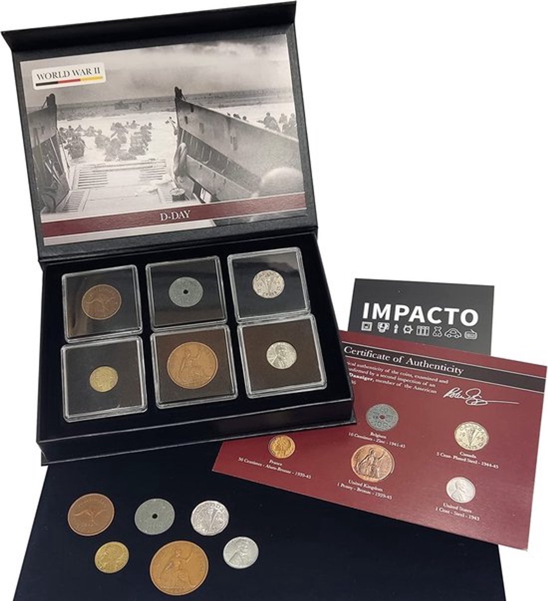 Munten Tweede Wereldoorlog - 6 munten D-Day Collectie - Speciale memorabilia - Certificaat van echtheid - Geschiedenis in je handen - Herdenkingsmunten
