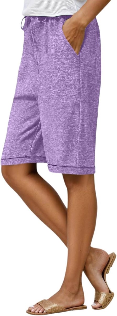 Knielange sweatshorts dames - comfortabel katoen - trekkoord taille - ideaal voor sport - ShopVlot