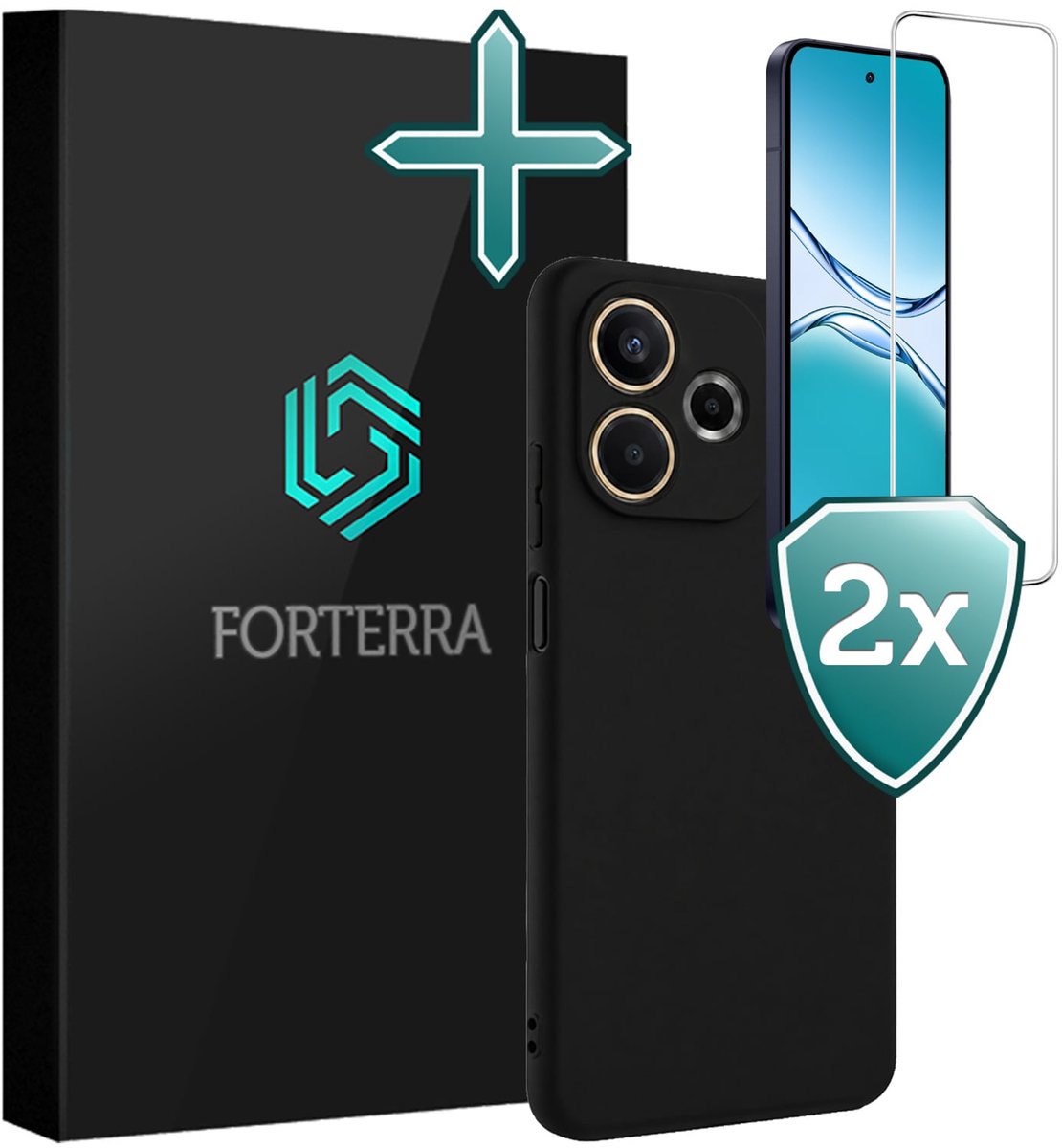 Hoesje Met 2x Screenprotector - Geschikt voor OPPO A5 Pro - Sterk & Shockproof - Telefoon Hoes - Back Cover - Siliconen Case - Zwart