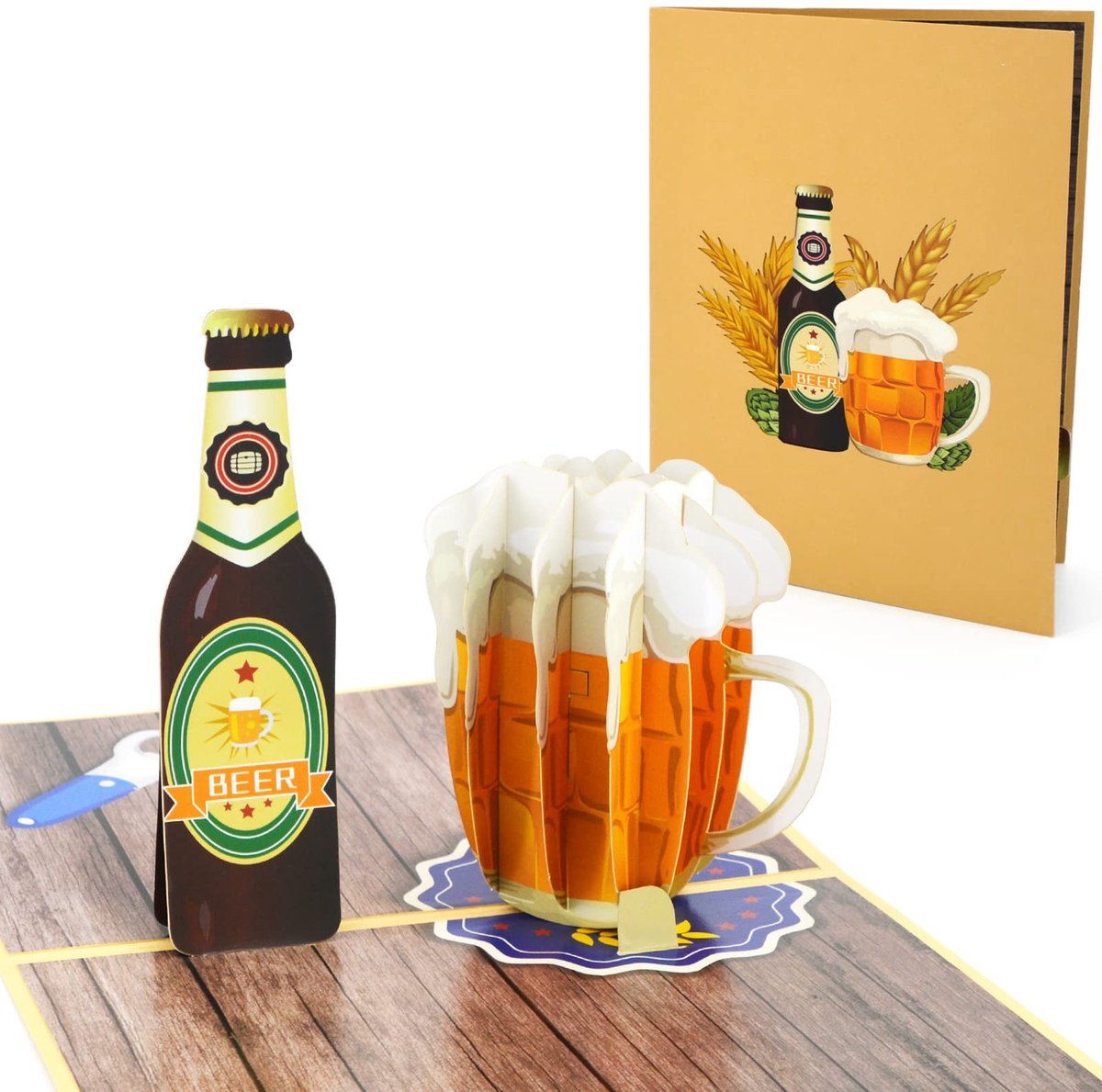 3D-pop-upkaart bierthema - verjaardagskaart voor hem - unieke wenskaart - verrassend cadeau voor mannen - ShopVlot
