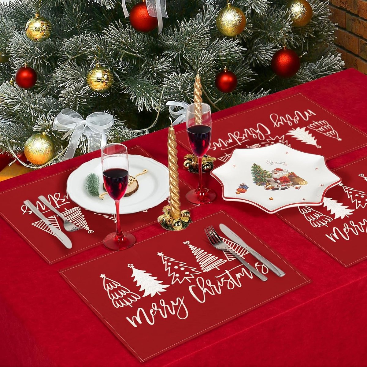 Kerst placemats 4-delig - wasbare linnen - waterafstotend - beschermt tafel bij dineren - ShopVlot
