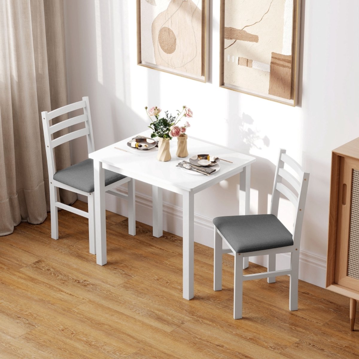MODFU Eetkamerset - 3-Delig - Modern - Wit - MDF - 2 Stoelen