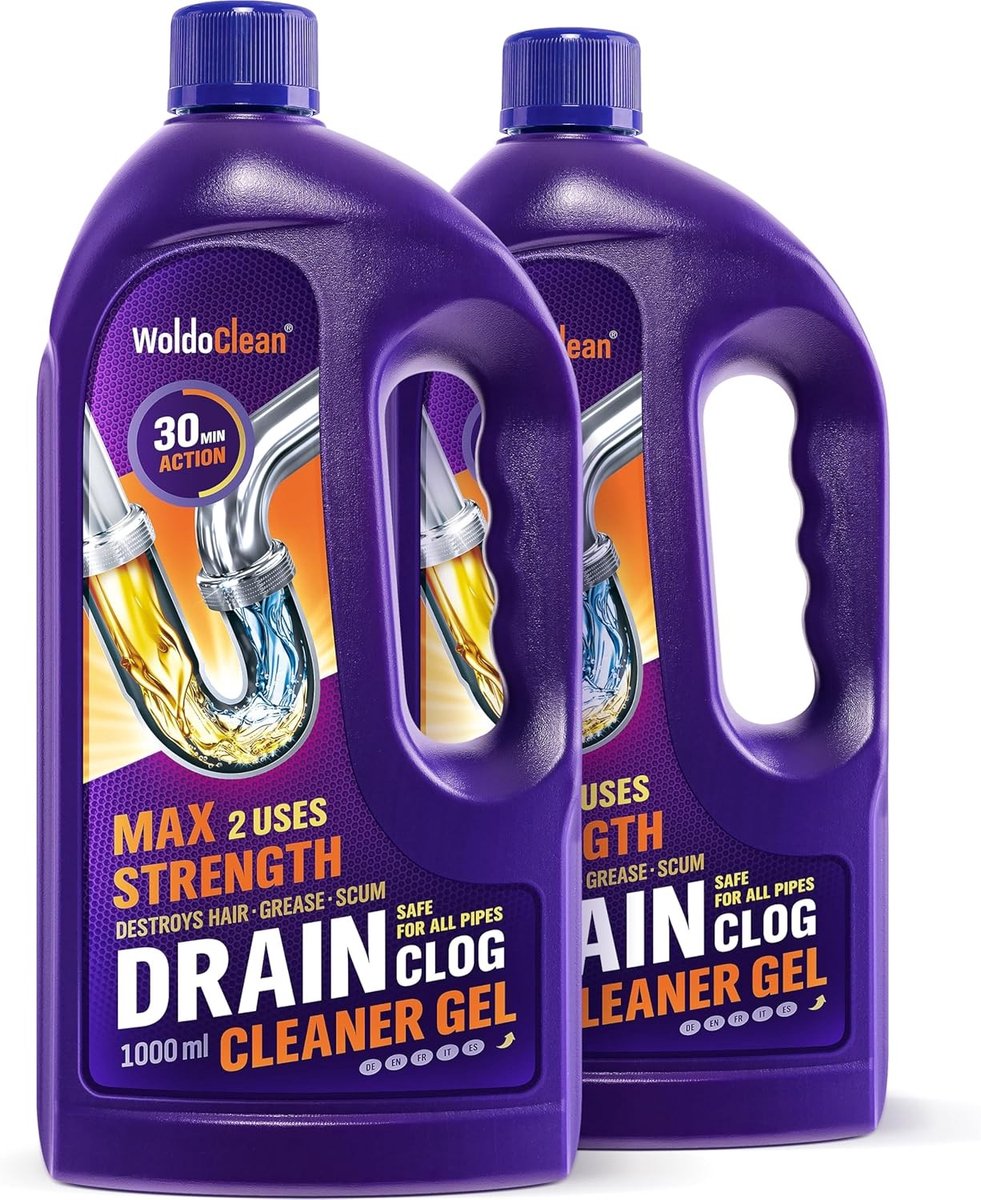 Ontstopper & Afvoerreiniging Gel - 1000ml - Krachtig tegen Haar & Vet - Voor Keuken & Badkamer
