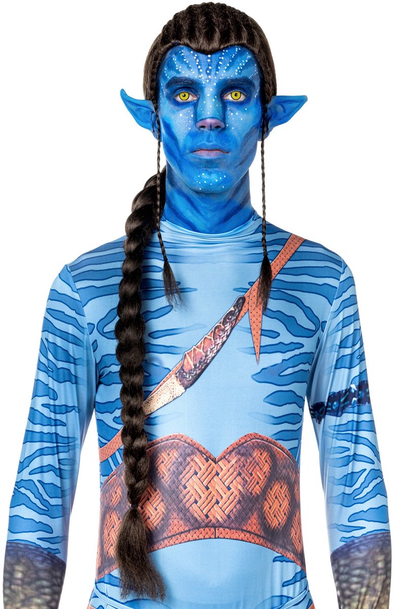 Blauwe stammenkrieger pruik met vlecht - Carnaval Kostuum Pruik