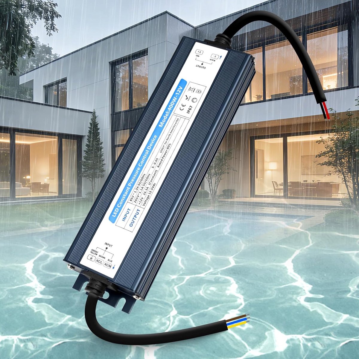LED Transformator 12V 400W - Waterdicht IP67 - Ultra Dun Aluminium - Ideaal voor LED Hoses - ShopVlot