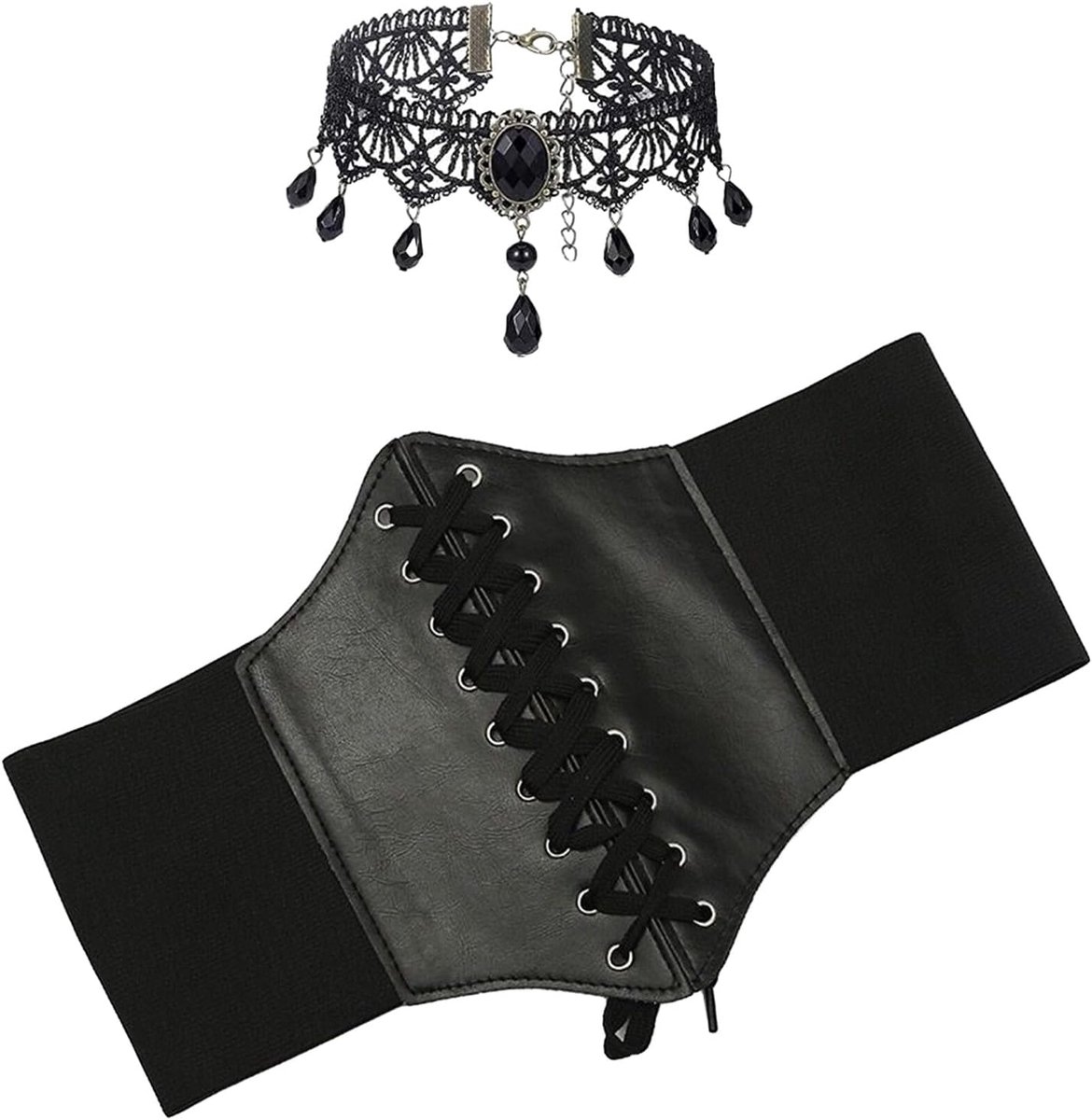Corsetriem voor dames - brede elastische riem - leren corset met veters - perfect voor bruiloften - ShopVlot