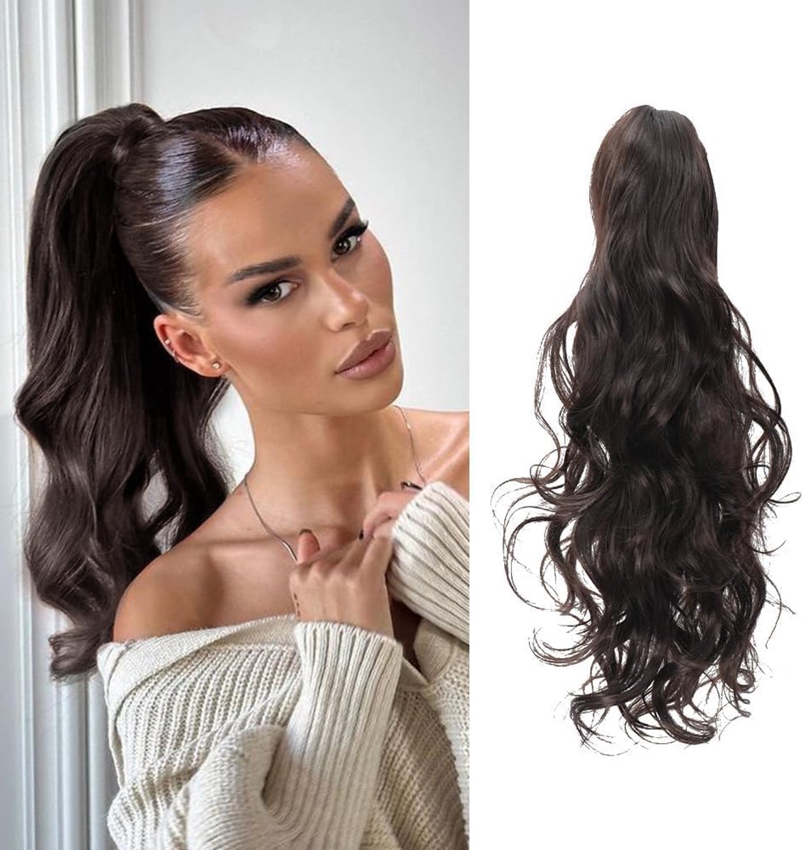 Clip-In Haarextensions 45 cm - Golvende Ponytail Haarstuk - Natuurlijke Look - Perfect voor Casual Styling - ShopVlot