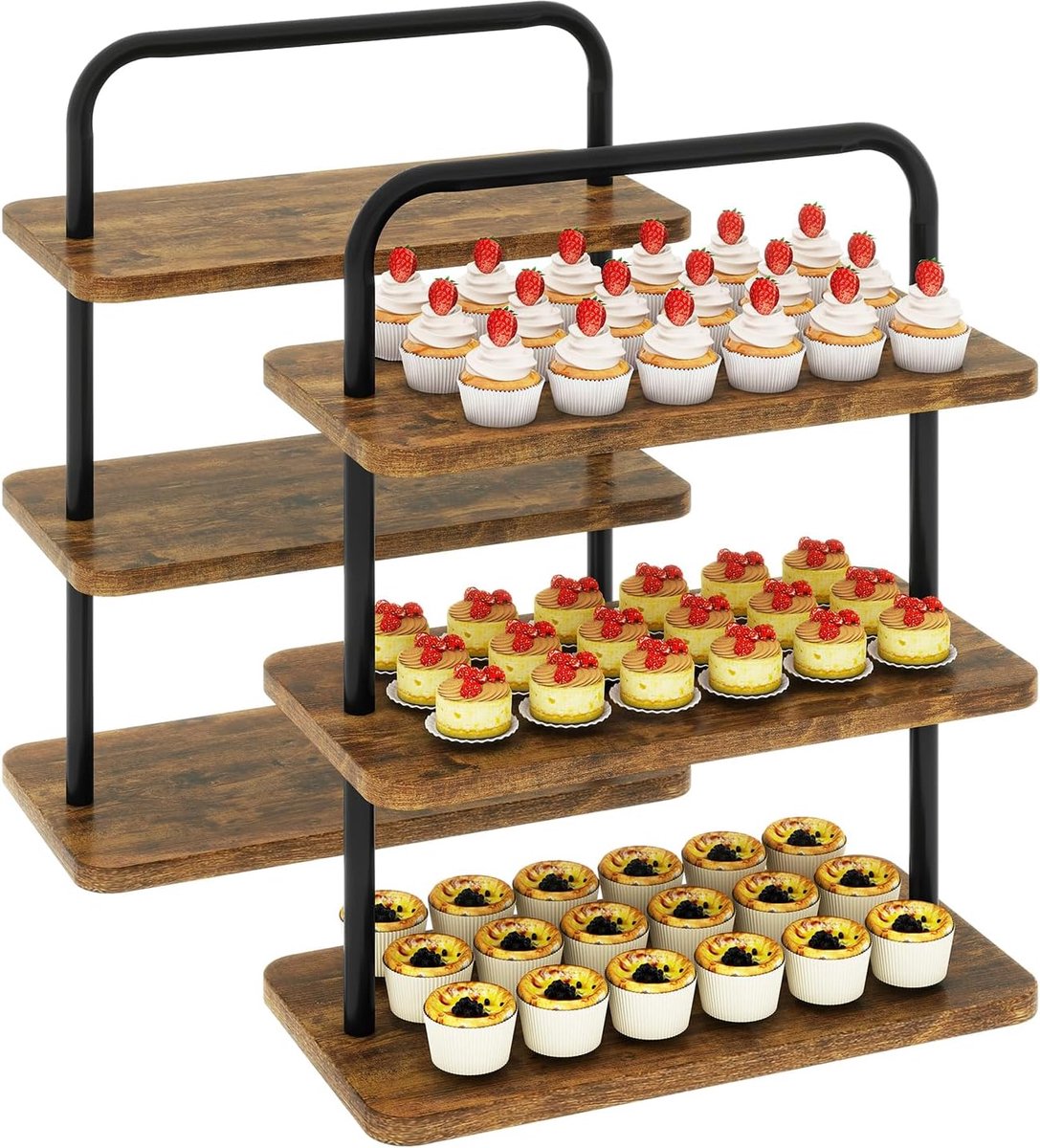 Cake stand set van 2 - grote capaciteit (50 cupcakes) - houten materiaal - robuust en eenvoudig te monteren - ShopVlot