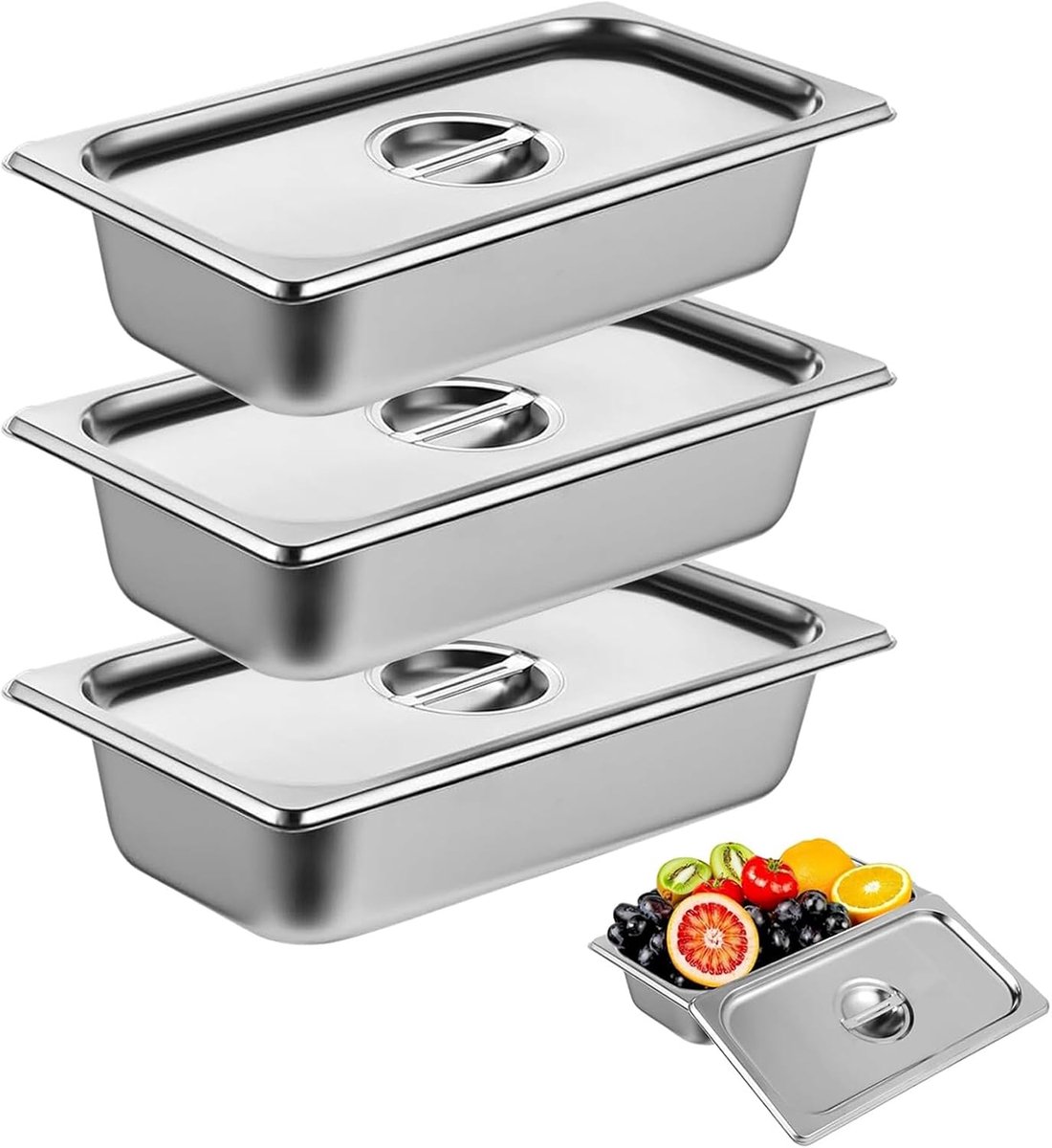 Breading Dish Set 3-delig 32,5 x 17,5 cm - RVS Gastronormcontainer - Stapelbaar ontwerp - Gemakkelijk schoon te maken - ShopVlot