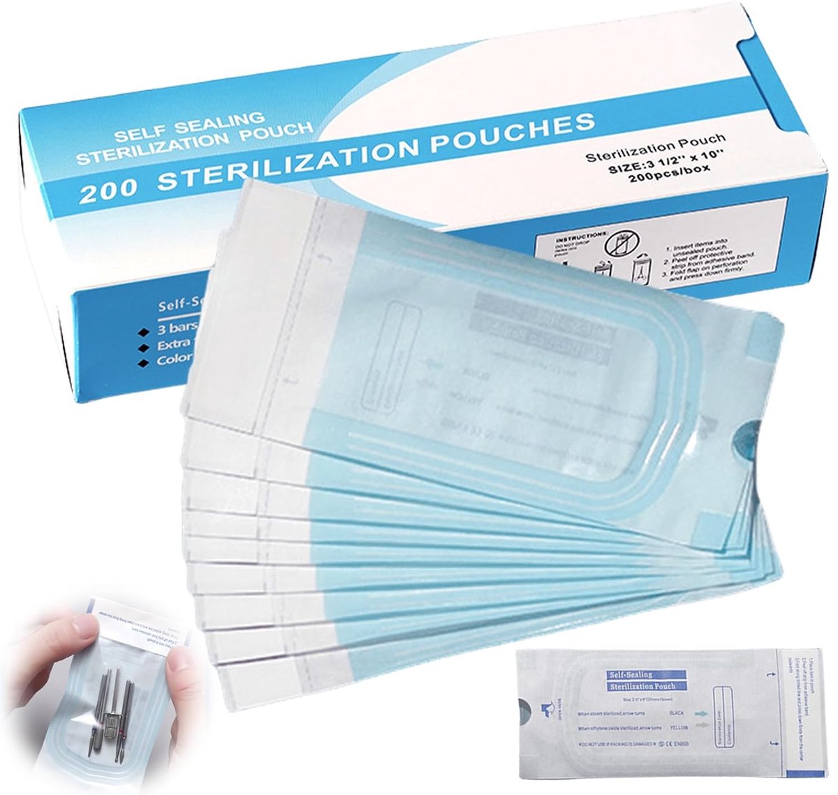 Sterilisatiezakken 90mm x 260mm - Adhesieve disposable zakken - Bescherming tegen besmetting - ShopVlot