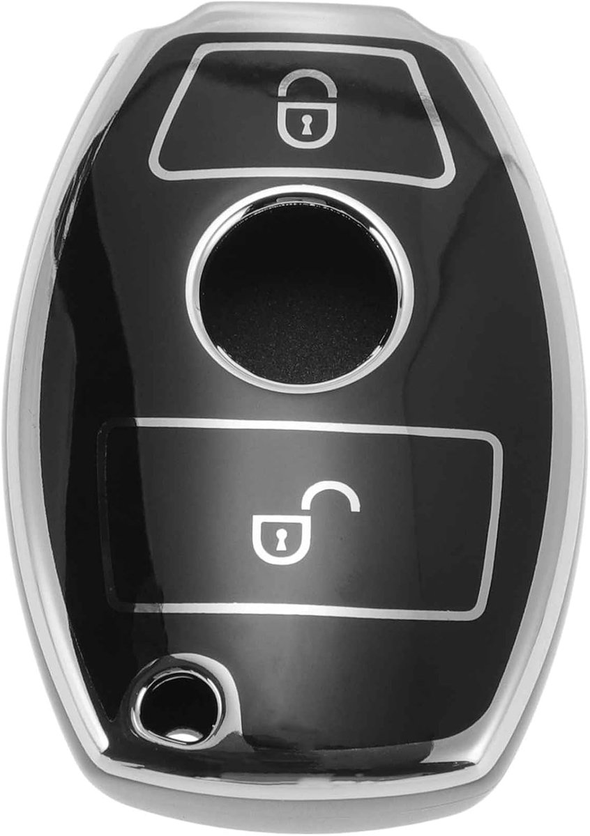 TPU siliconen autosleutel etui - zwart met zilverkleurige rand - voor Mercedes-Benz A/B/C/E/G/M/R/S/V/W Class - ShopVlot