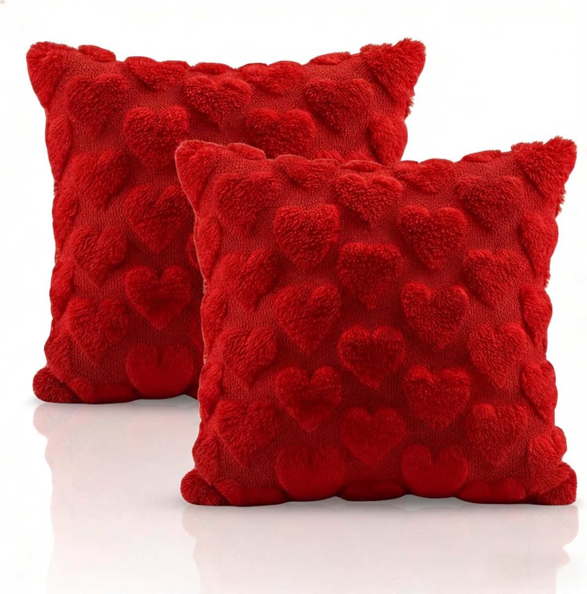 Kussenhoezen set van 2 - 45 x 45 cm - Hartvorm - Roze hartmotief - Perfect voor Valentijnsdag - ShopVlot